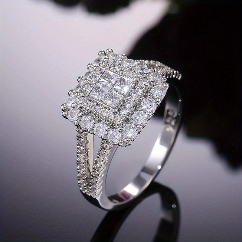 Square Halo Zirconia Bridal Ring