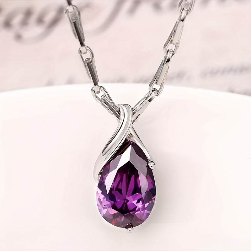 Elegant Teardrop Amethyst Pendant Necklace