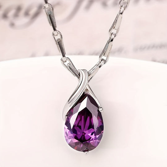 Elegant Teardrop Amethyst Pendant Necklace