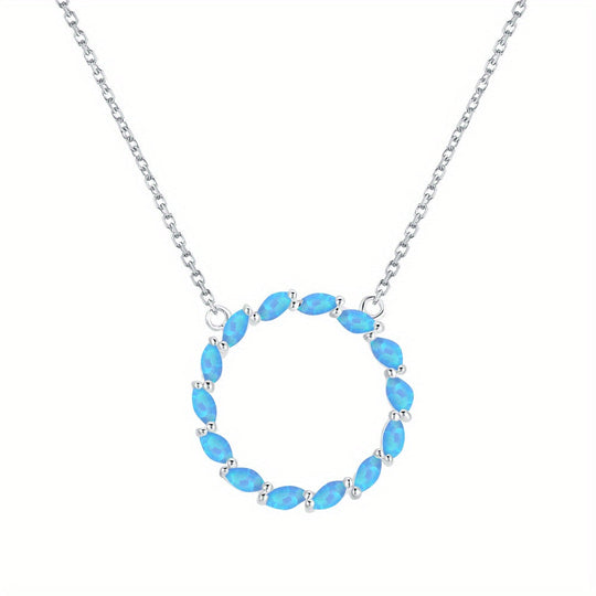 Hollow Circle With Opal Pendant Necklace