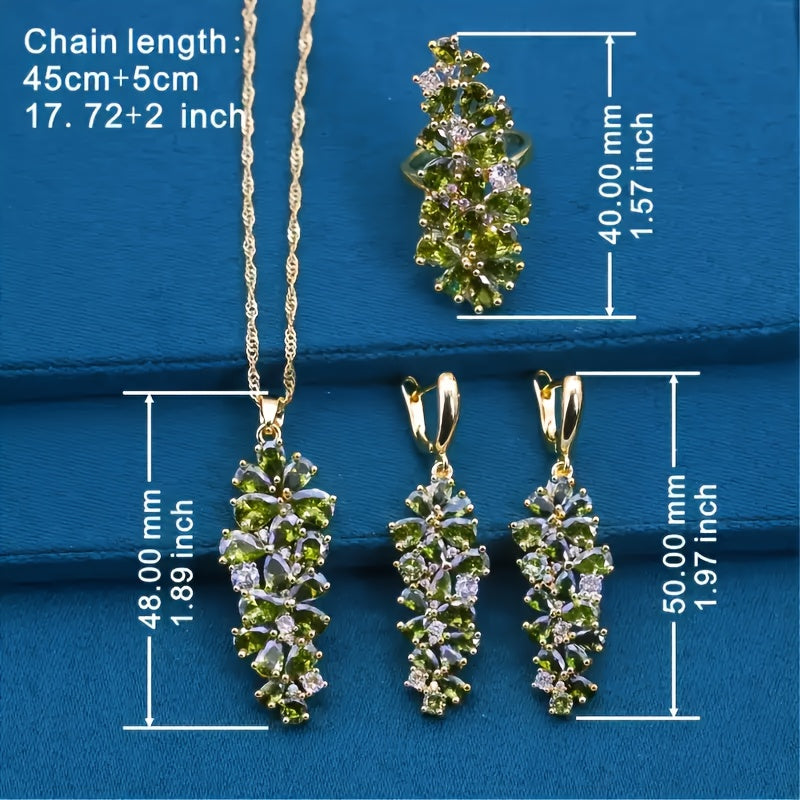 Grapevine Olive Green Synthetic Zirconia Jewelry Set