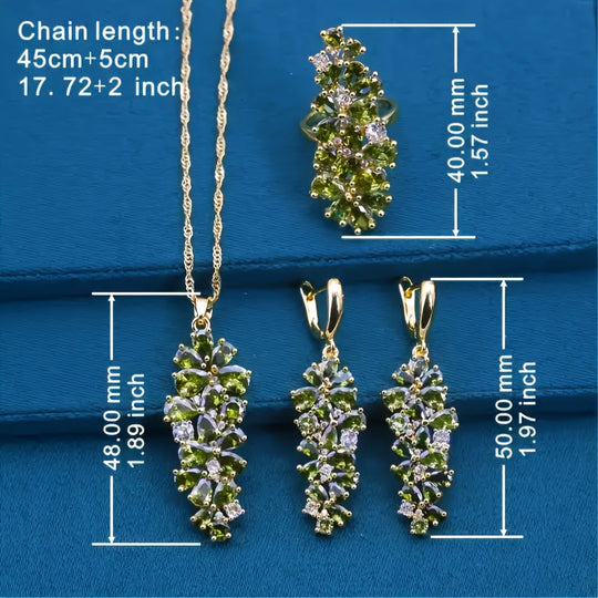 Grapevine Olive Green Synthetic Zirconia Jewelry Set