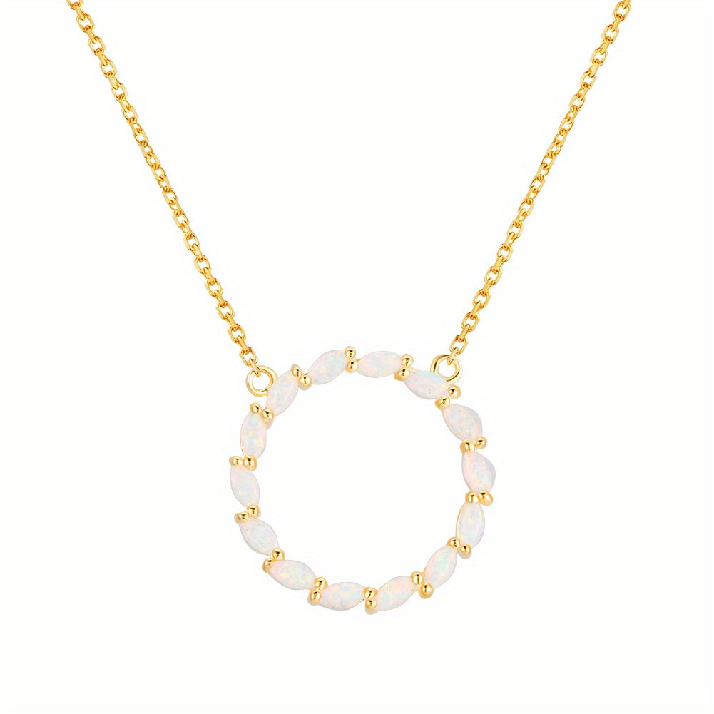 Hollow Circle With Opal Pendant Necklace