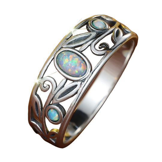 Silver Retro Opal Ring