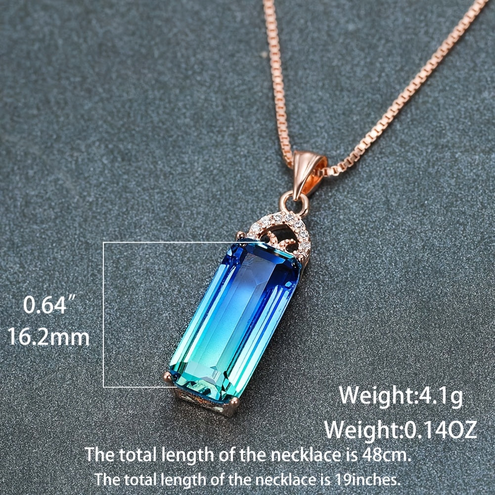 Bohemian Blue-Green Zirconia Pendant Necklace