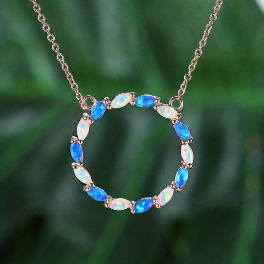Hollow Circle With Opal Pendant Necklace