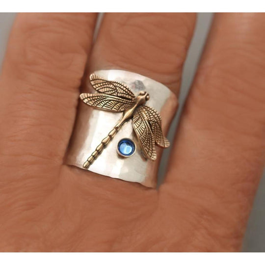 Vintage Golden Dragonfly Silver Ring