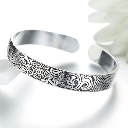 Silver Vintage Lotus Bangle